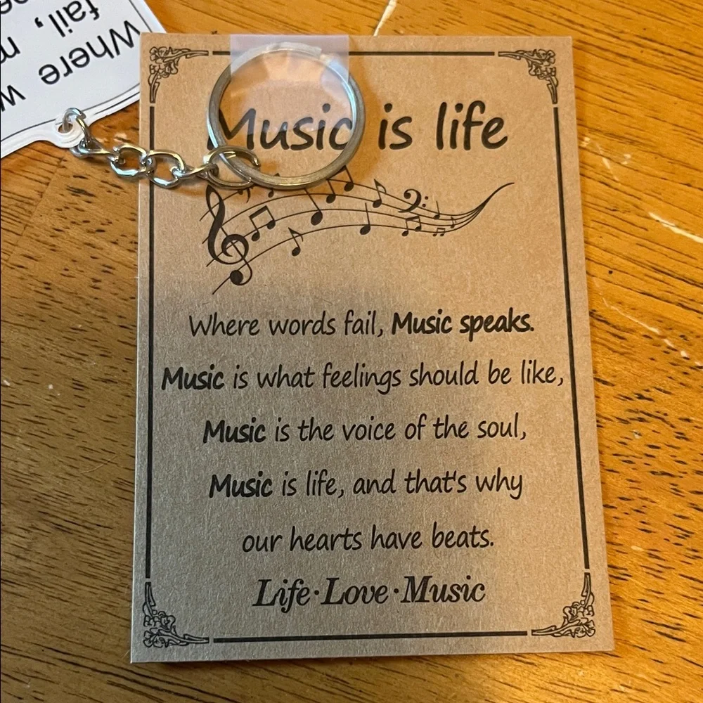 Music Is Life Quote Keychain with Organza Bag and Card